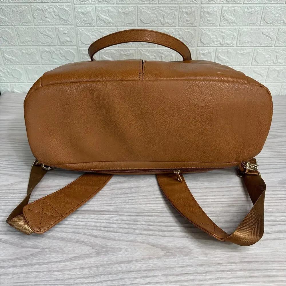 Mominside Diaper Backpack Tote Bag Brown Vegan Convertible Insulated Waterproof